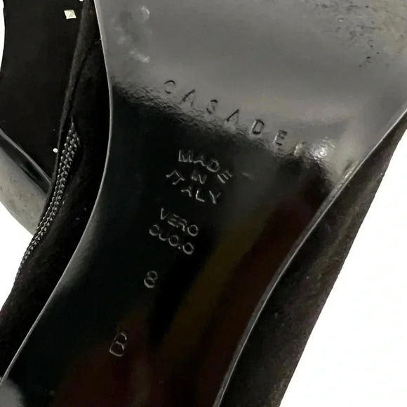 CASADEI Black Suede Stiletto Silver Rivets Studs Boots Snip Toe Chic Size 8 - Picture 6 of 11